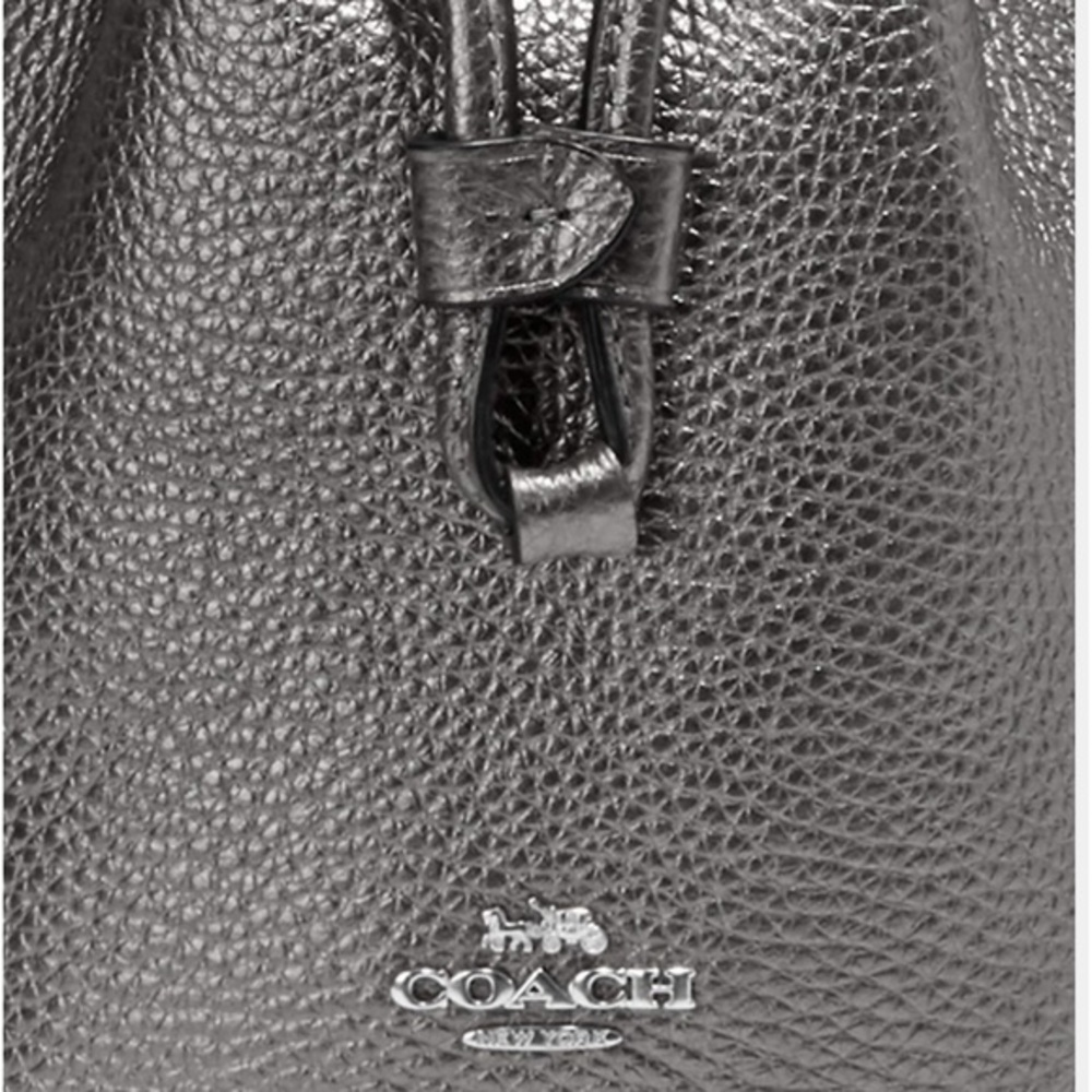 NWT COACH DEMPSEY DRAWSTRING BUCKET BAG 15 IN SILVER/METALLIC GUNMETAL CROSSBODY - Picture 3 of 14